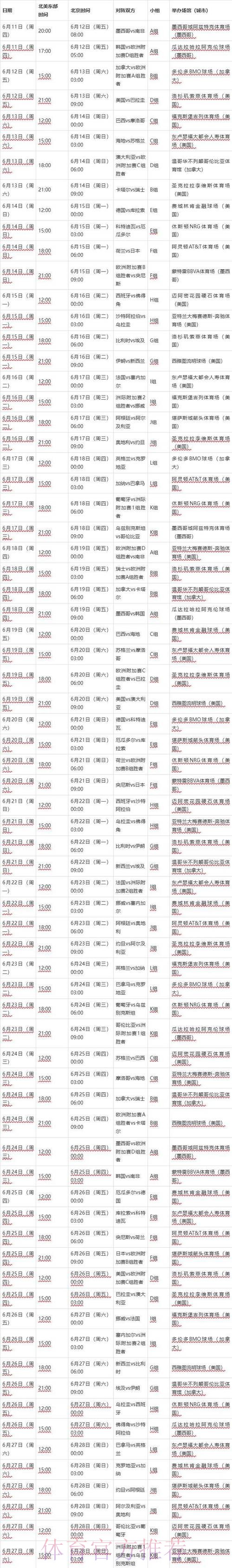 2026世界杯比赛时间今日最新时间表查询入口